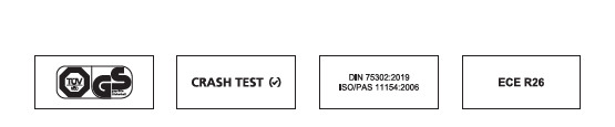 TÜV GS, Crash test, DIN 75302:2019 / ISO/PAS 11154:2006 and ECE R26 certifications
